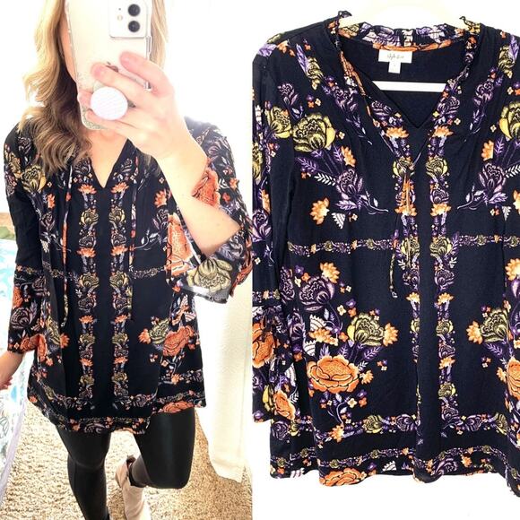 Style & Co BoHo Floral Tunic Women’s size Small Spring Casual Long Sleeve - Picture 1 of 2